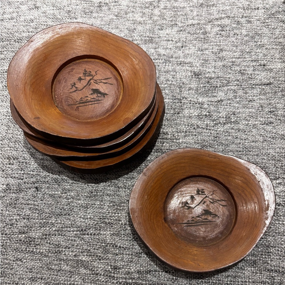 Set of 5 vintage Asian small plates/coasters 3.5x4”
